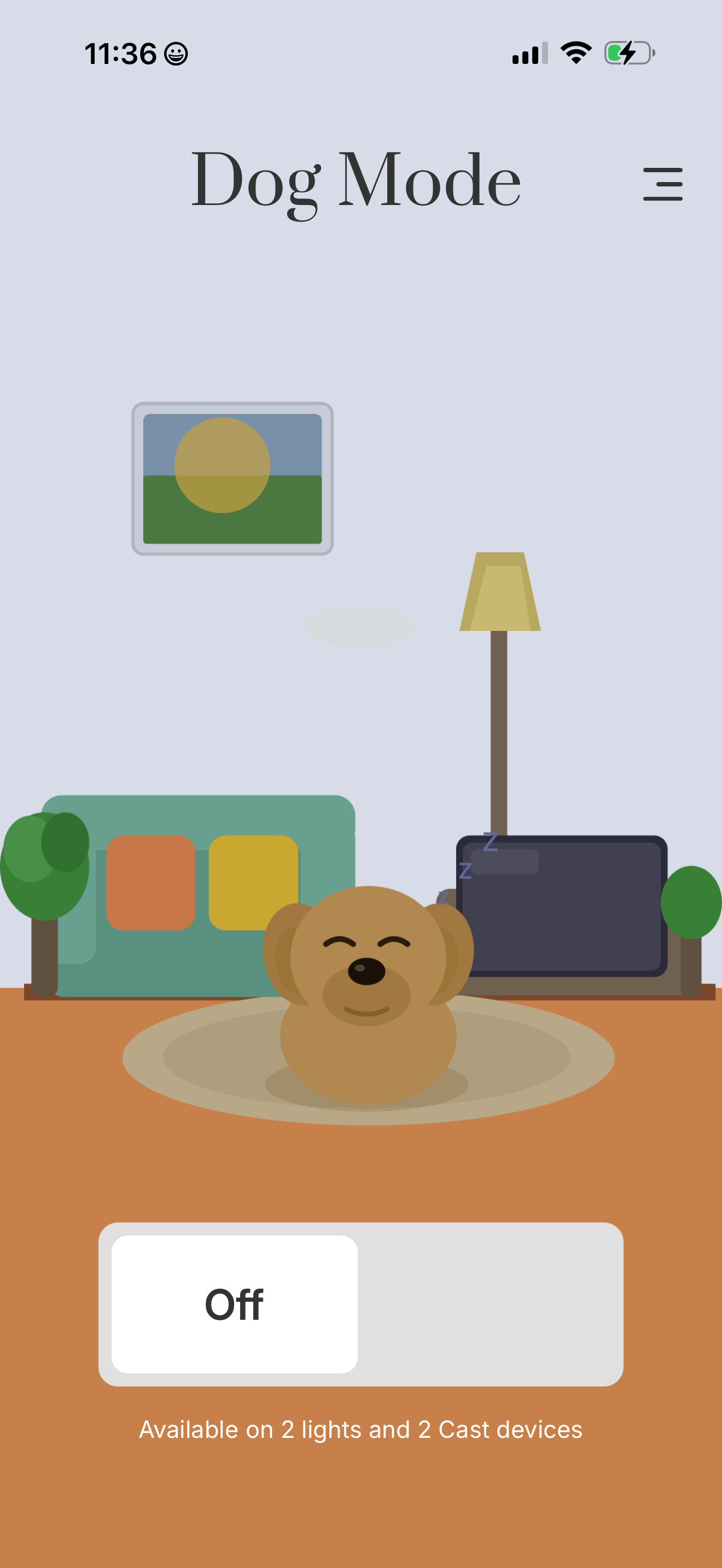 Dog Mode app screen
