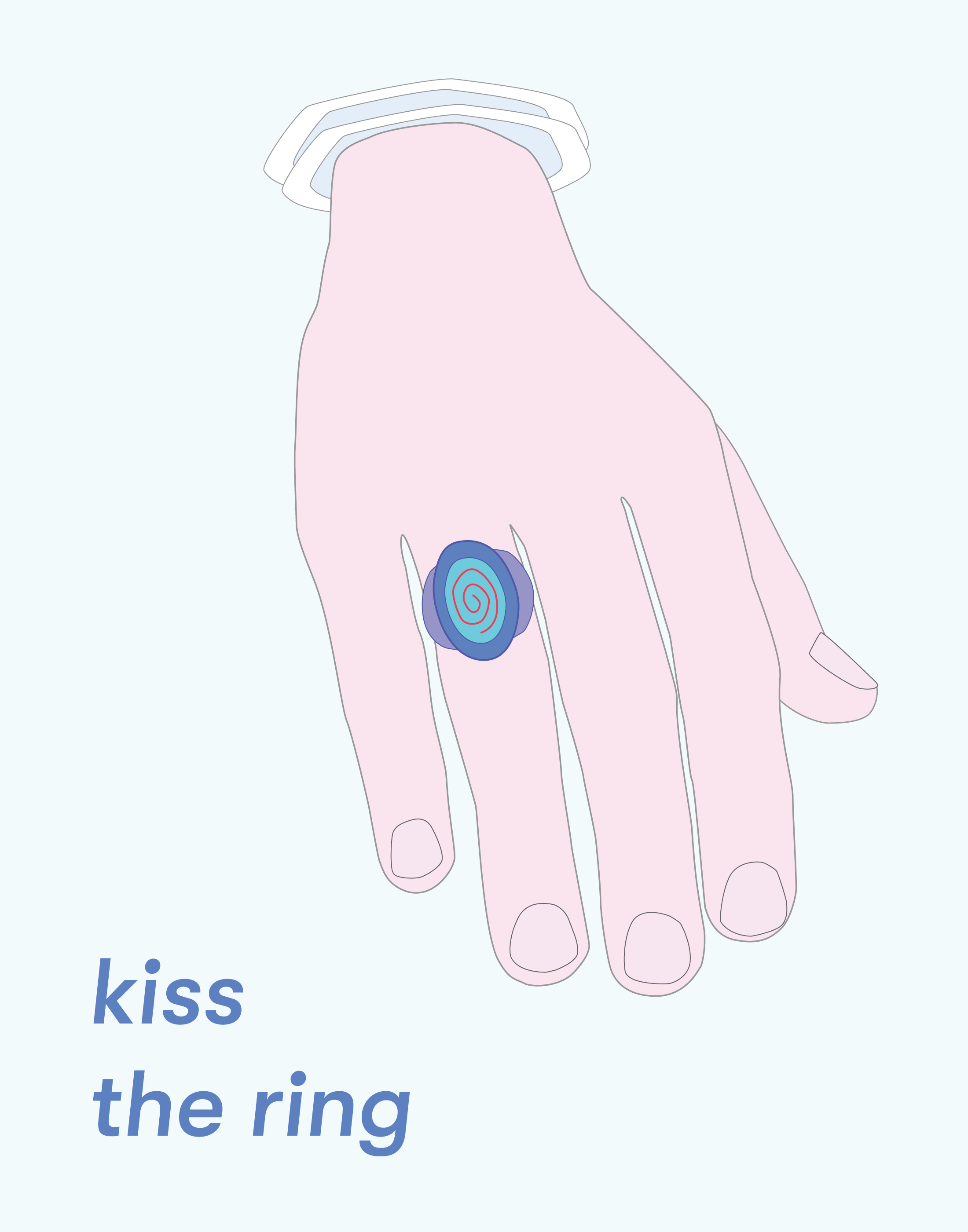 A hand with a ring, captioned 'kiss the ring'