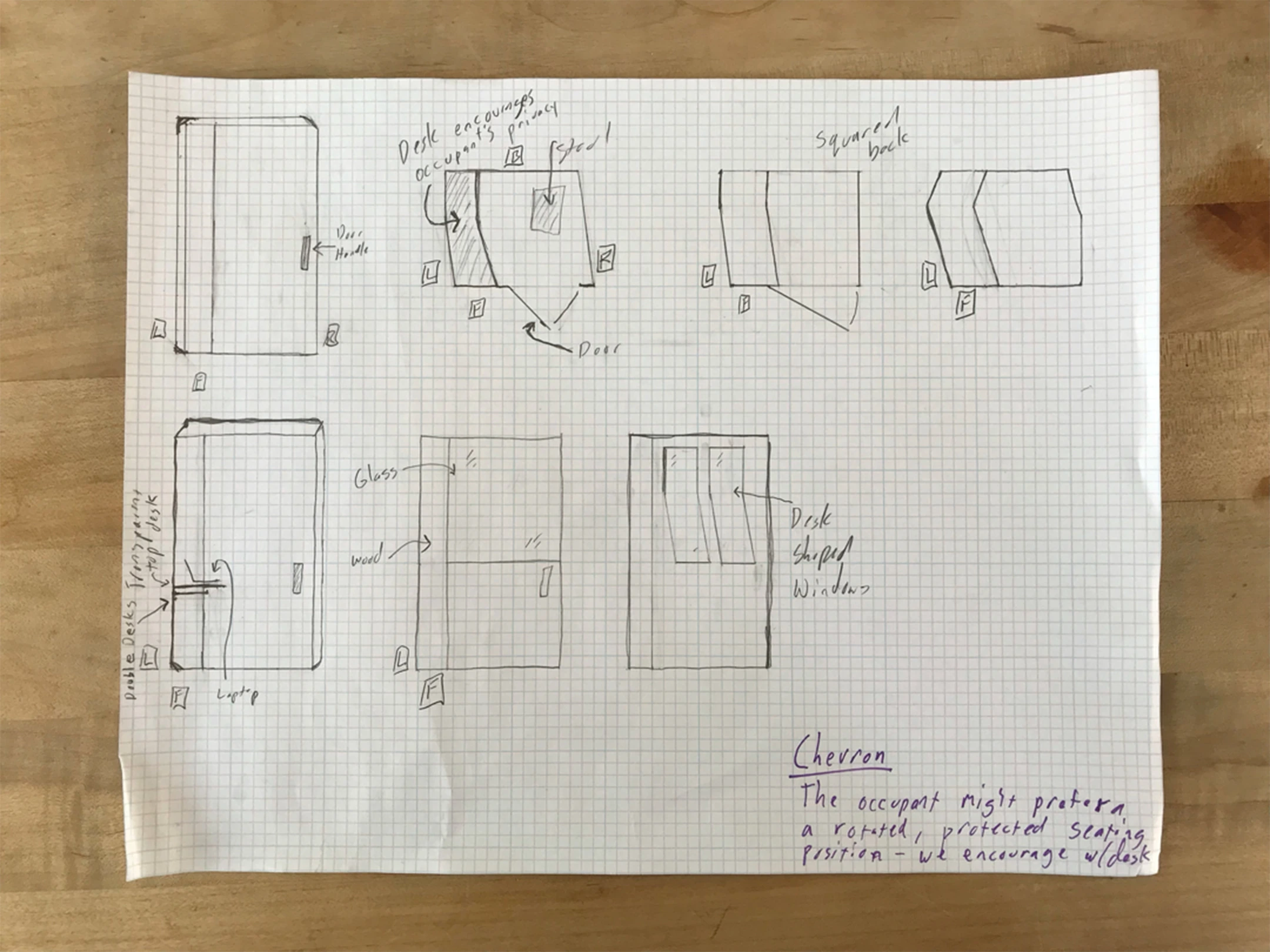 Sketch exploring a chevron geometry for the booth