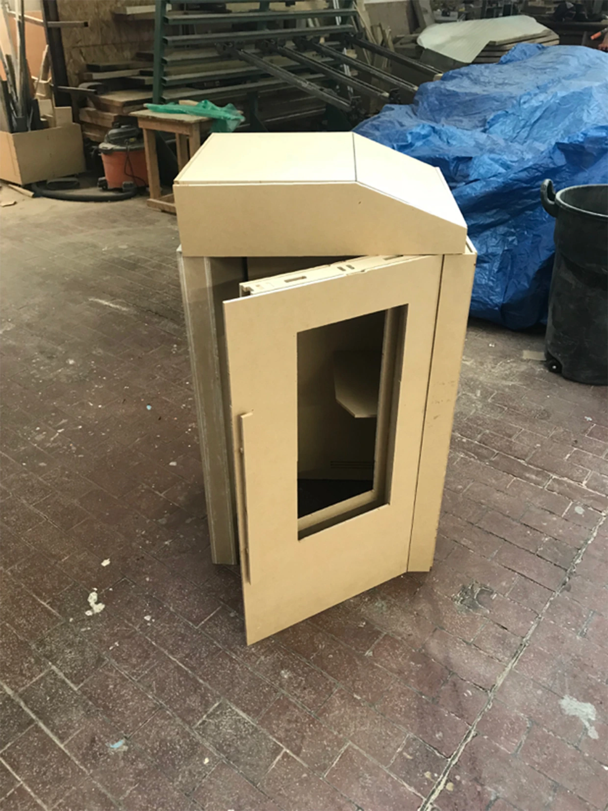 A 1:2 scale model of OpenBooth under construction