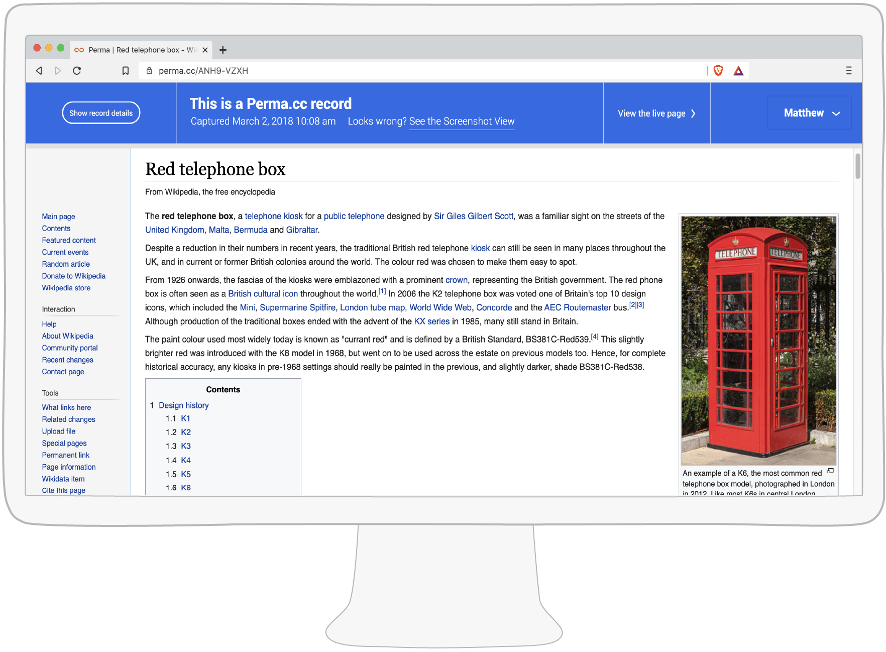 An archive of a Wikipedia page displayed with Perma's blue header