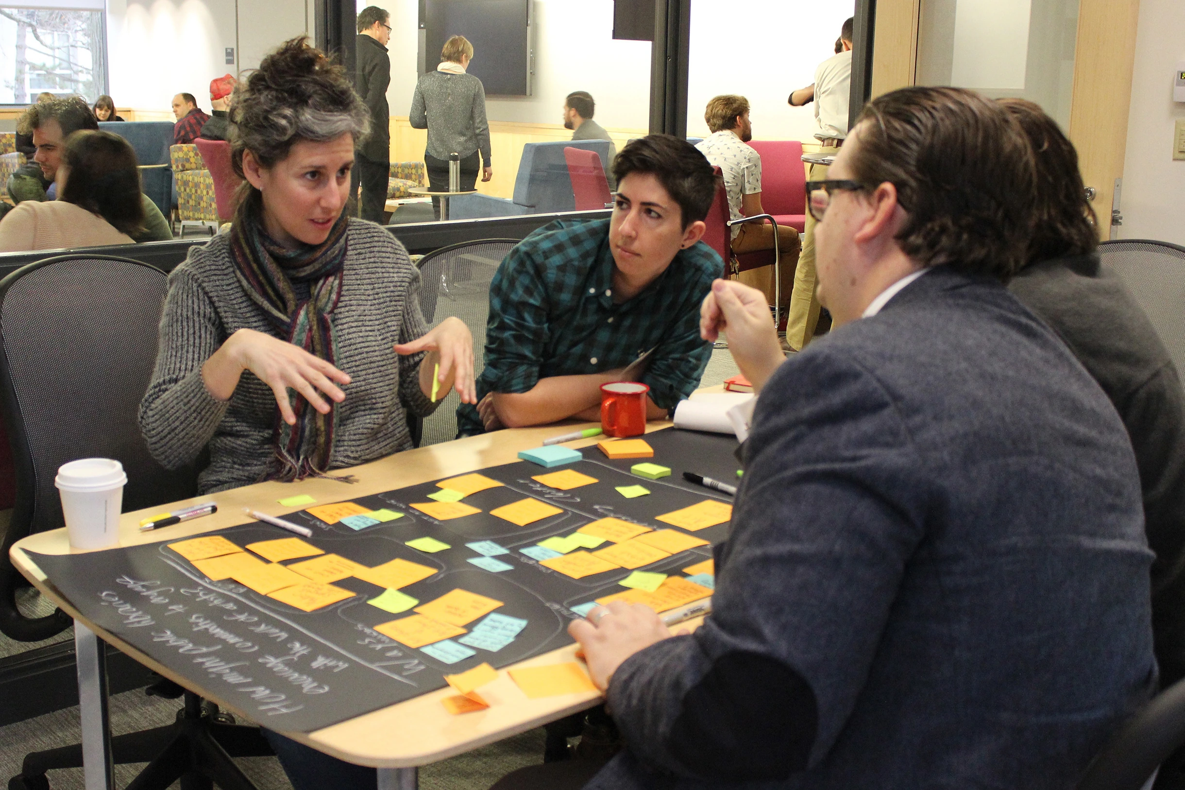 A design session in progress, cards and conversation