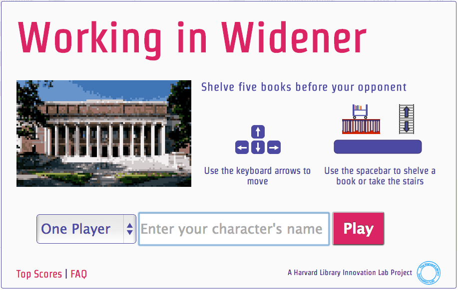 The landing page of the game